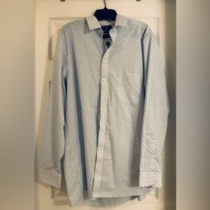 Stafford Travel Performance Super Shirt – Men’s 17 X-Tall – White/Blue Geometric